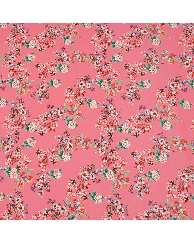 Pink Multicolor Floral Print Pure Silk Crepe Fabric, Width 110 Cms, Made in India-D26086