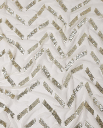 Pearl White Herringbone Silk Chiffon Fabric