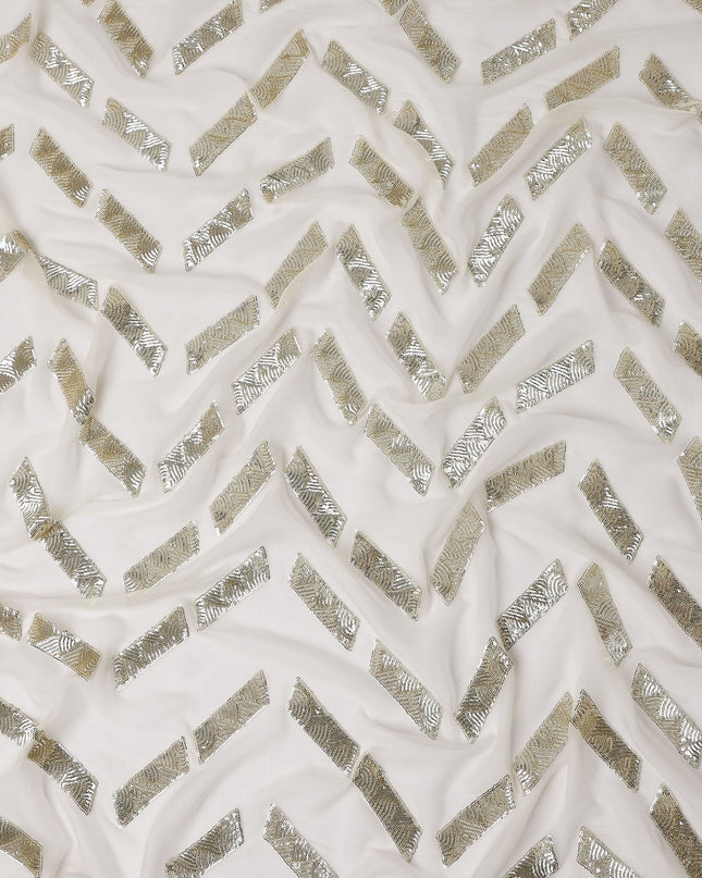 Pearl White Herringbone Silk Chiffon Fabric