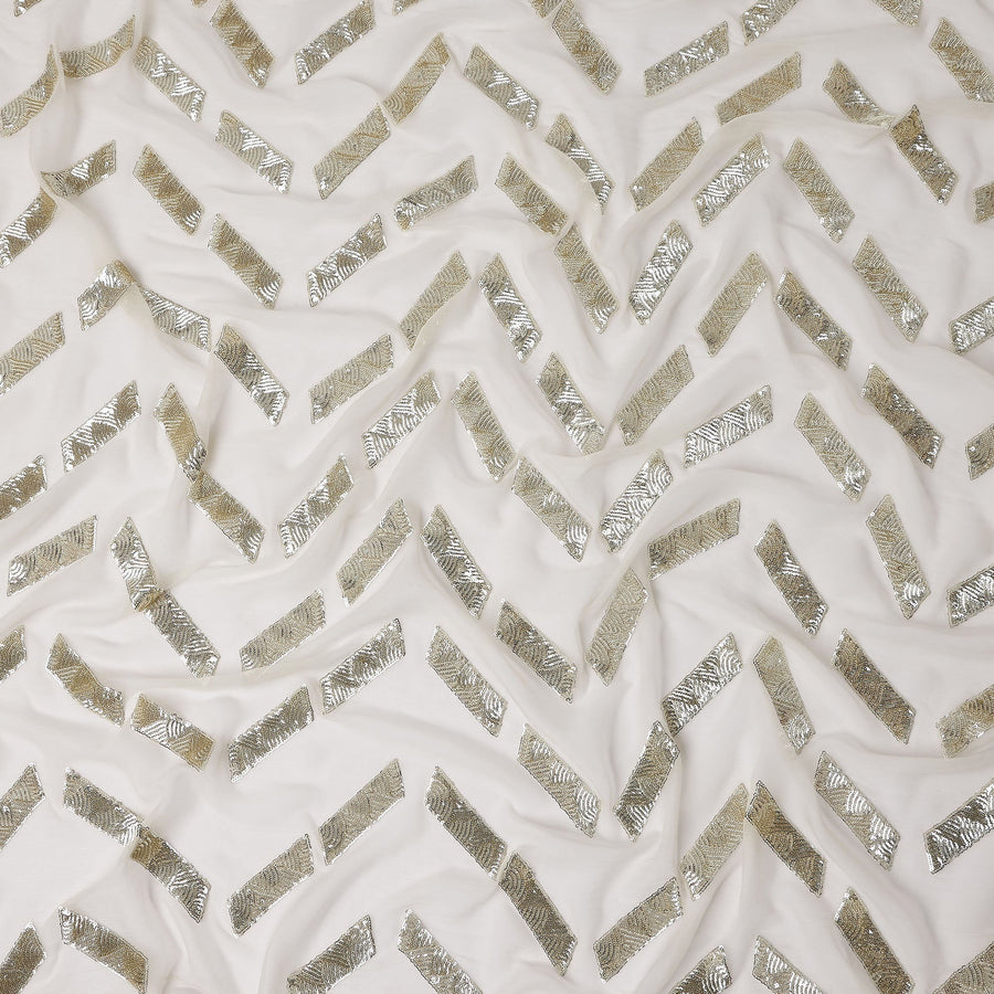 Pearl White Herringbone Silk Chiffon Fabric