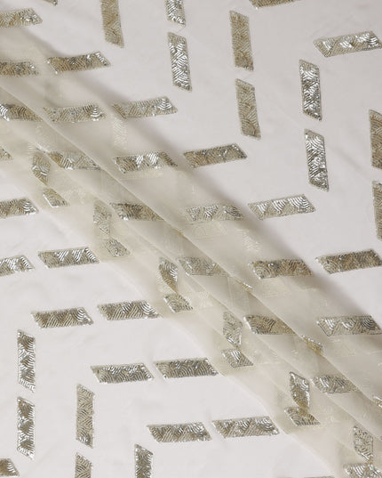 Pearl White Herringbone Silk Chiffon Fabric