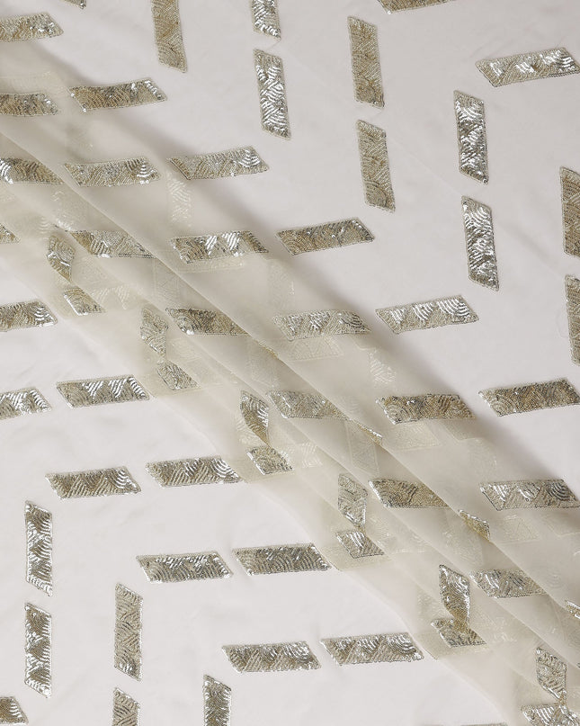 Pearl White Herringbone Silk Chiffon Fabric