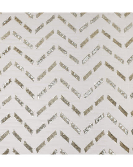 Pearl White Herringbone Silk Chiffon Fabric