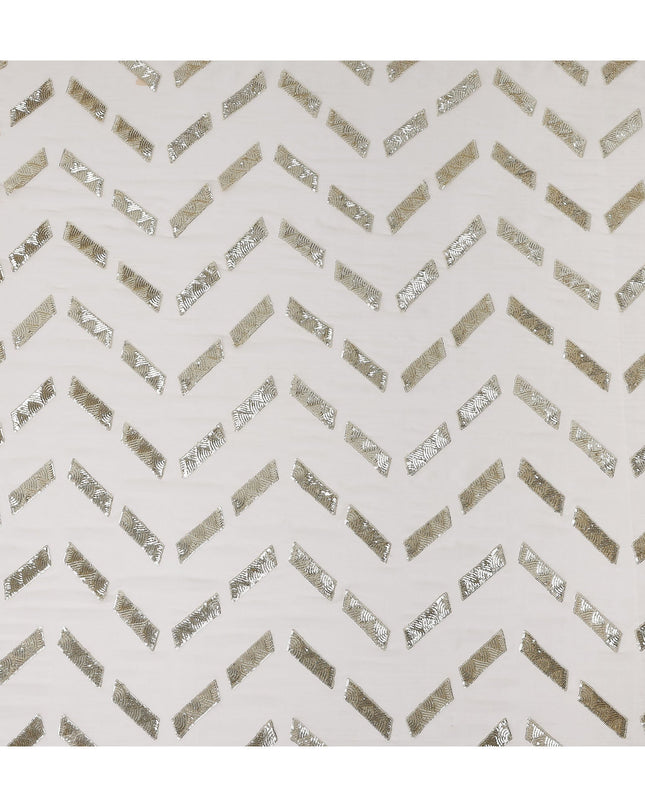 Pearl White Herringbone Silk Chiffon Fabric