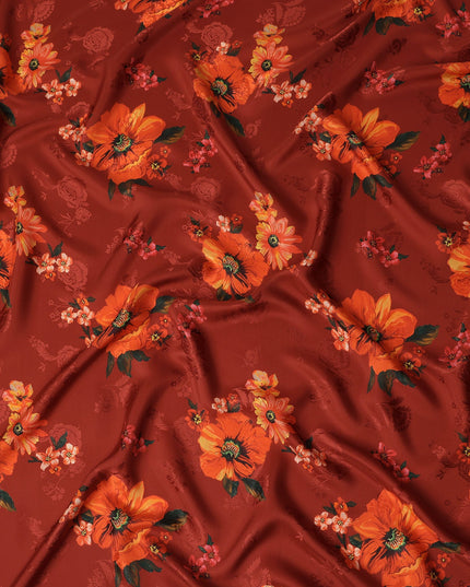 Orange Floral Crepe Fabric 140cm
