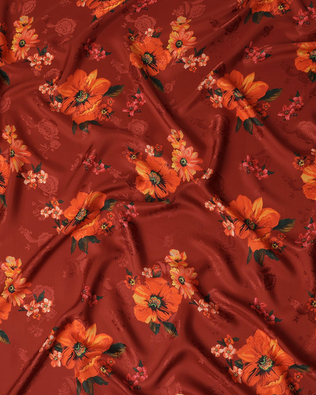 Orange Floral Crepe Fabric 140cm
