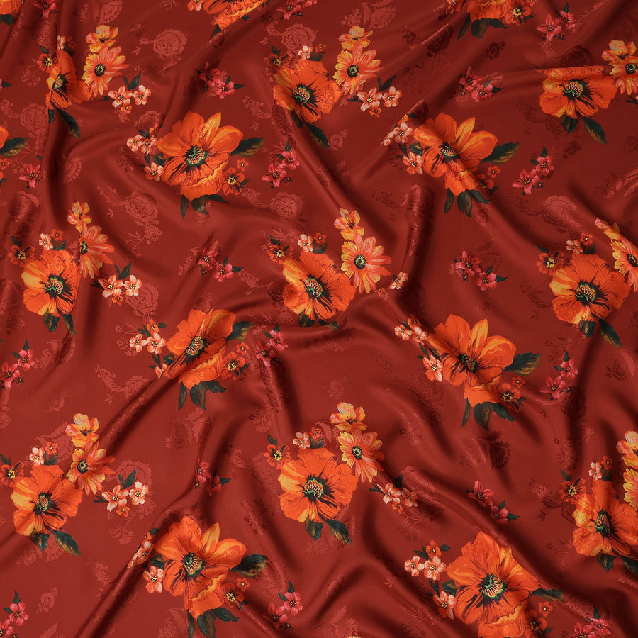 Orange Floral Crepe Fabric 140cm