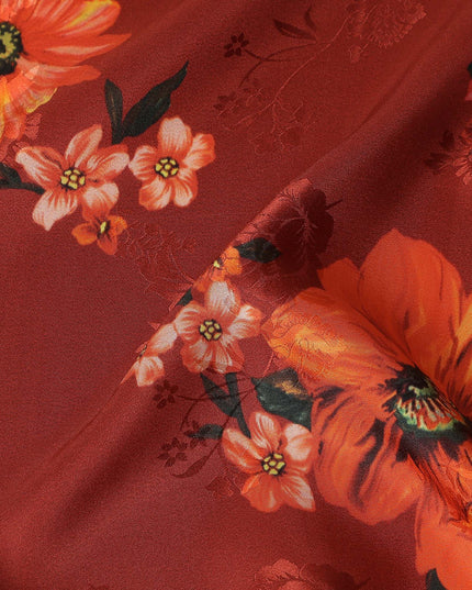 Orange Floral Crepe Fabric 140cm