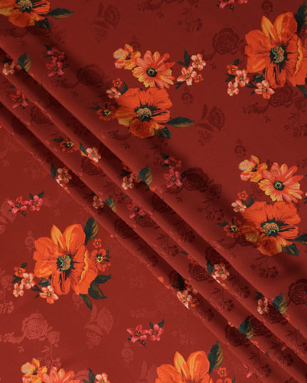 Orange Floral Crepe Fabric 140cm