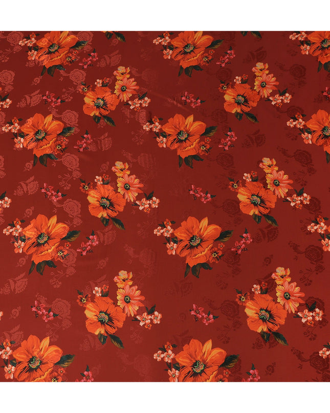 Orange Floral Crepe Fabric 140cm