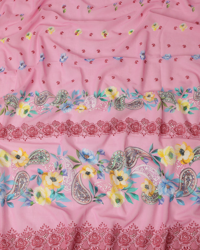 Pink Floral Paisley Printed Premium Traditional Sudanese Thobe Pure Cotton Voile Fabric 4.5 Mtrs Piece 140 Cms Width Switzerland Origin-D28544