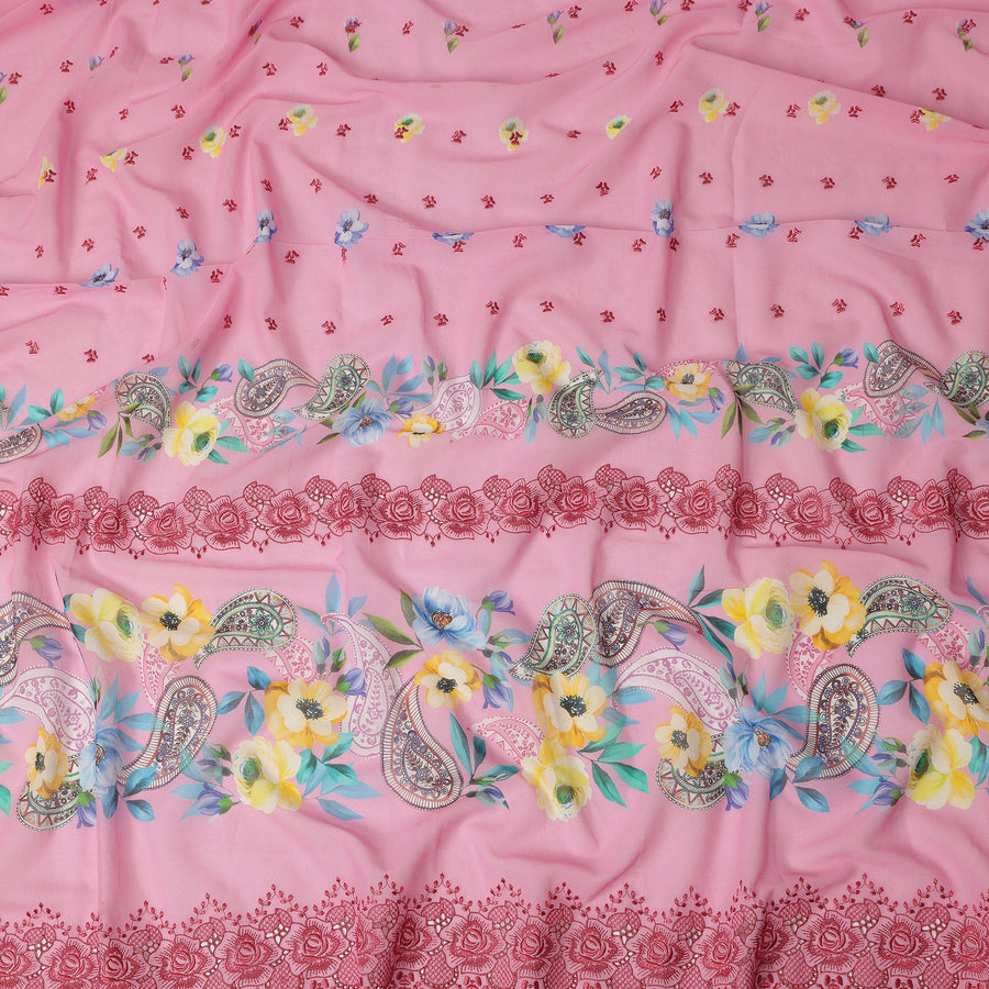 Pink Floral Paisley Printed Premium Traditional Sudanese Thobe Pure Cotton Voile Fabric 4.5 Mtrs Piece 140 Cms Width Switzerland Origin-D28544 - Regal Fabrics