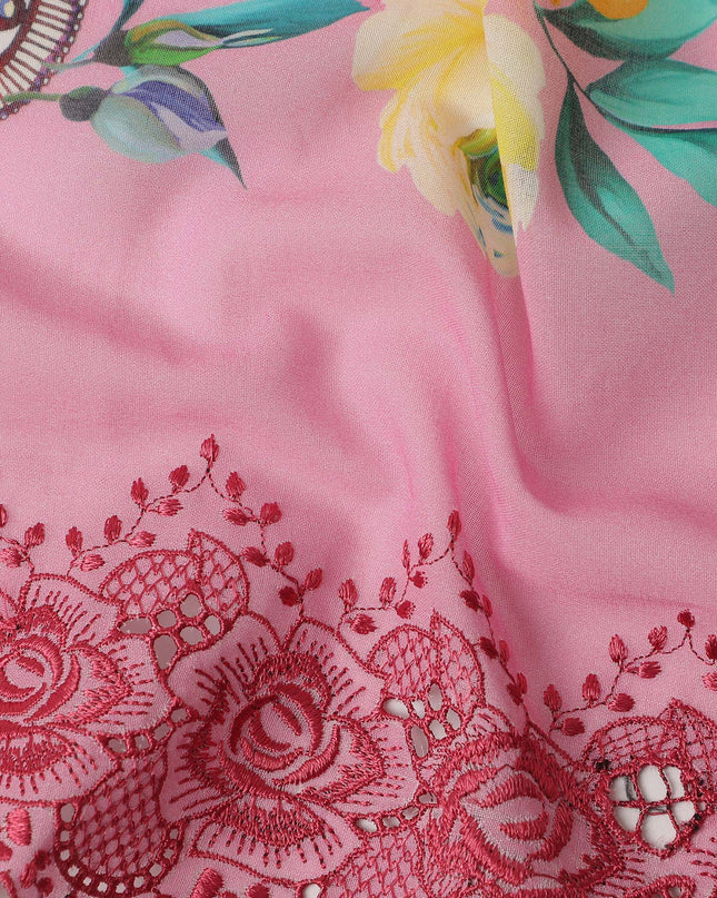 Pink Floral Paisley Printed Premium Traditional Sudanese Thobe Pure Cotton Voile Fabric 4.5 Mtrs Piece 140 Cms Width Switzerland Origin-D28544