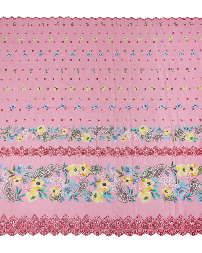 Pink Floral Paisley Printed Premium Traditional Sudanese Thobe Pure Cotton Voile Fabric 4.5 Mtrs Piece 140 Cms Width Switzerland Origin-D28544