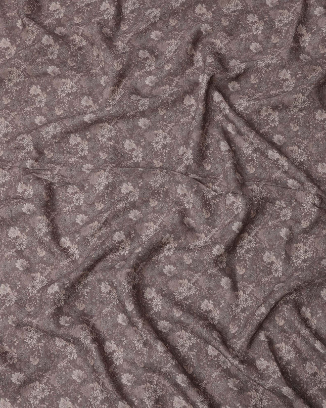 Brown Viscose Linen Blended Fabric with Subtle Floral Printed Design, 110 cms Width, Made in India-D25095