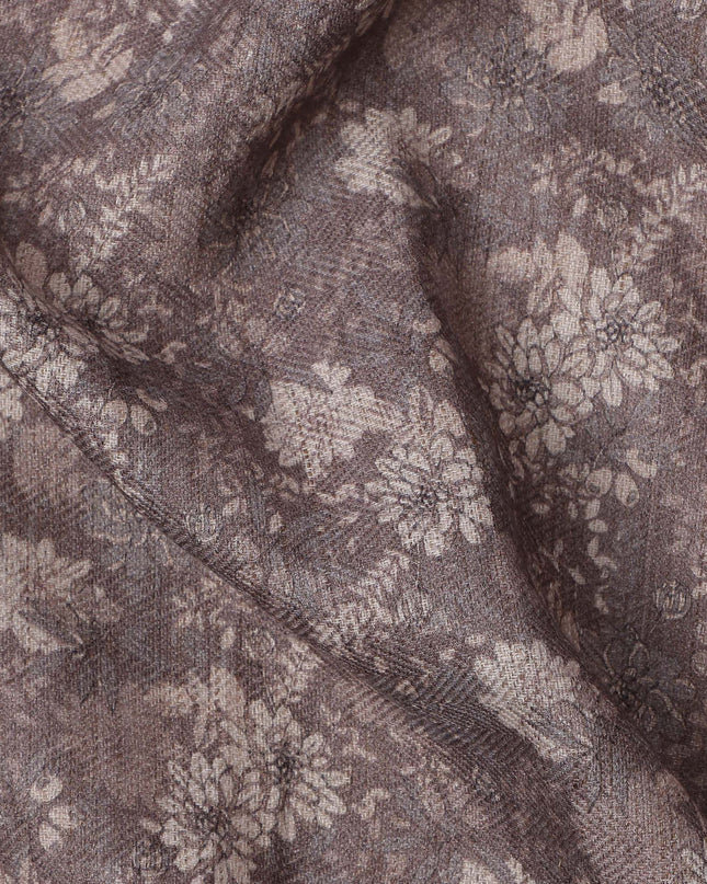 Brown Viscose Linen Blended Fabric with Subtle Floral Printed Design, 110 cms Width, Made in India-D25095