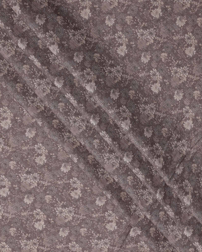 Brown Viscose Linen Blended Fabric with Subtle Floral Printed Design, 110 cms Width, Made in India-D25095