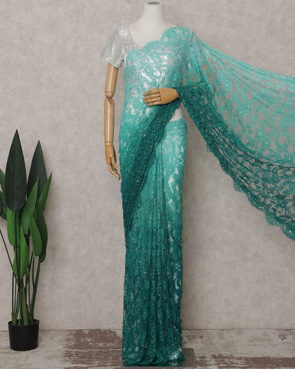 Mint to Emerald Ombre French Chantilly Lace Saree