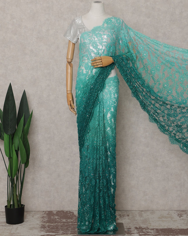 Mint to Emerald Ombre French Chantilly Lace Saree