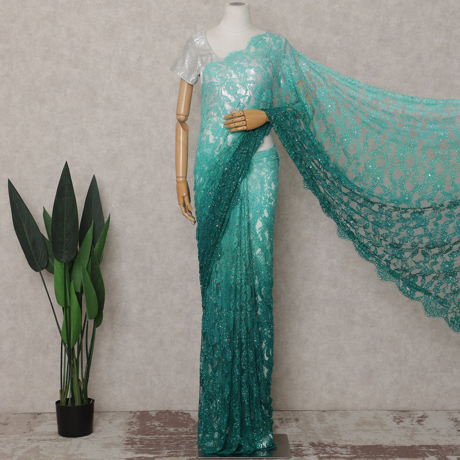 Mint to Emerald Ombre French Chantilly Lace Saree