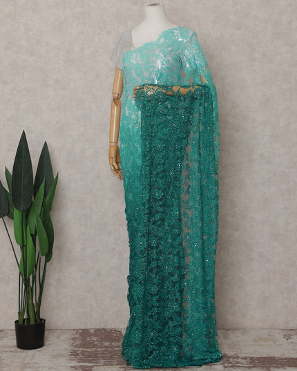 Mint to Emerald Ombre French Chantilly Lace Saree