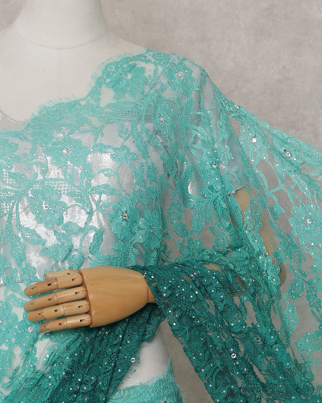 Mint to Emerald Ombre French Chantilly Lace Saree