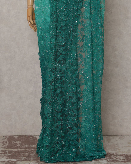 Mint to Emerald Ombre French Chantilly Lace Saree