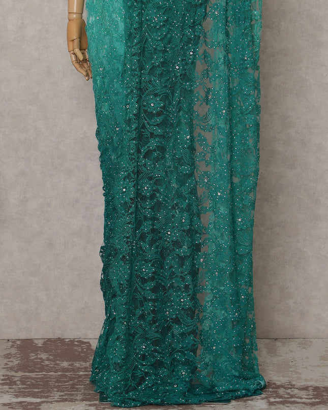 Mint to Emerald Ombre French Chantilly Lace Saree