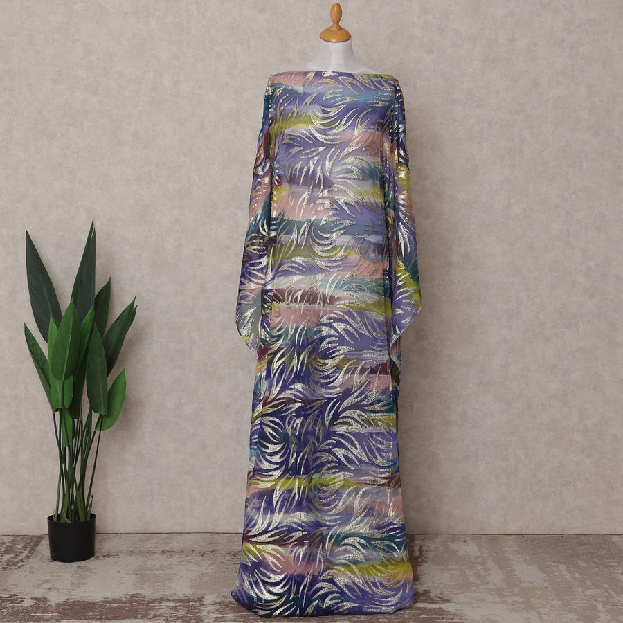 Multicolor Leaf Silk Chiffon Dirac 3.5 Meter Piece