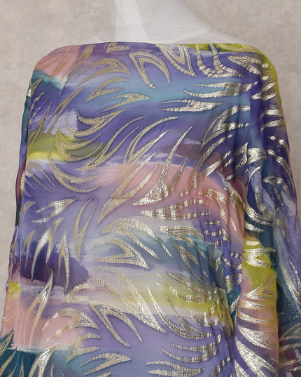Multicolor Leaf Silk Chiffon Dirac 3.5 Meter Piece