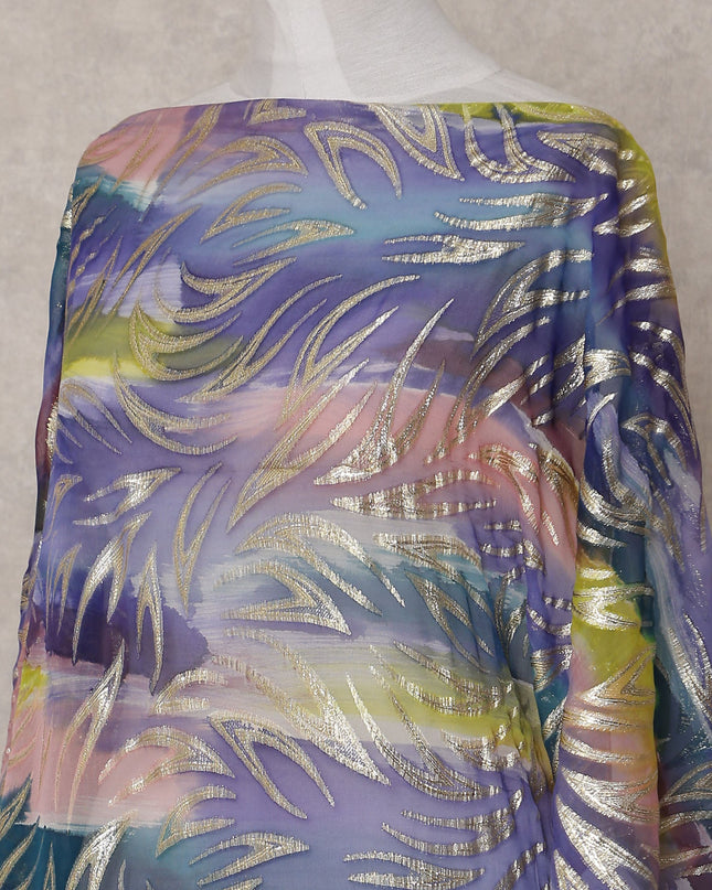Multicolor Leaf Silk Chiffon Dirac 3.5 Meter Piece