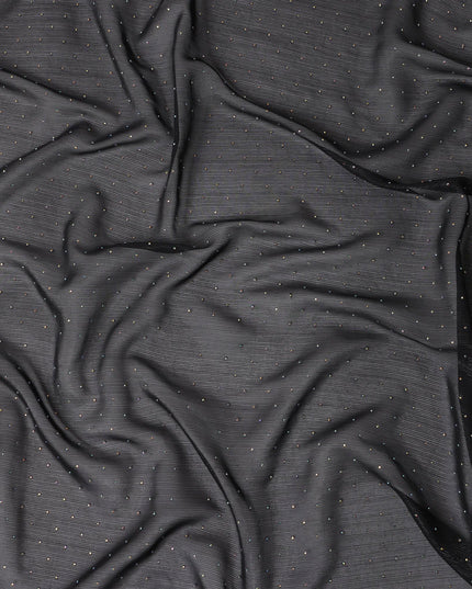 Black Synthetic Chiffon Traditional Sudanese Thobe with Stone Work, 4.5 Mtrs Piece, Width 110 Cms, Made in India-D26443