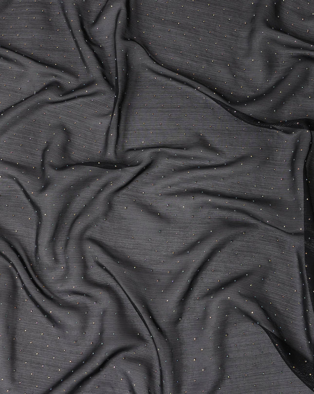 Black Synthetic Chiffon Traditional Sudanese Thobe with Stone Work, 4.5 Mtrs Piece, Width 110 Cms, Made in India-D26443