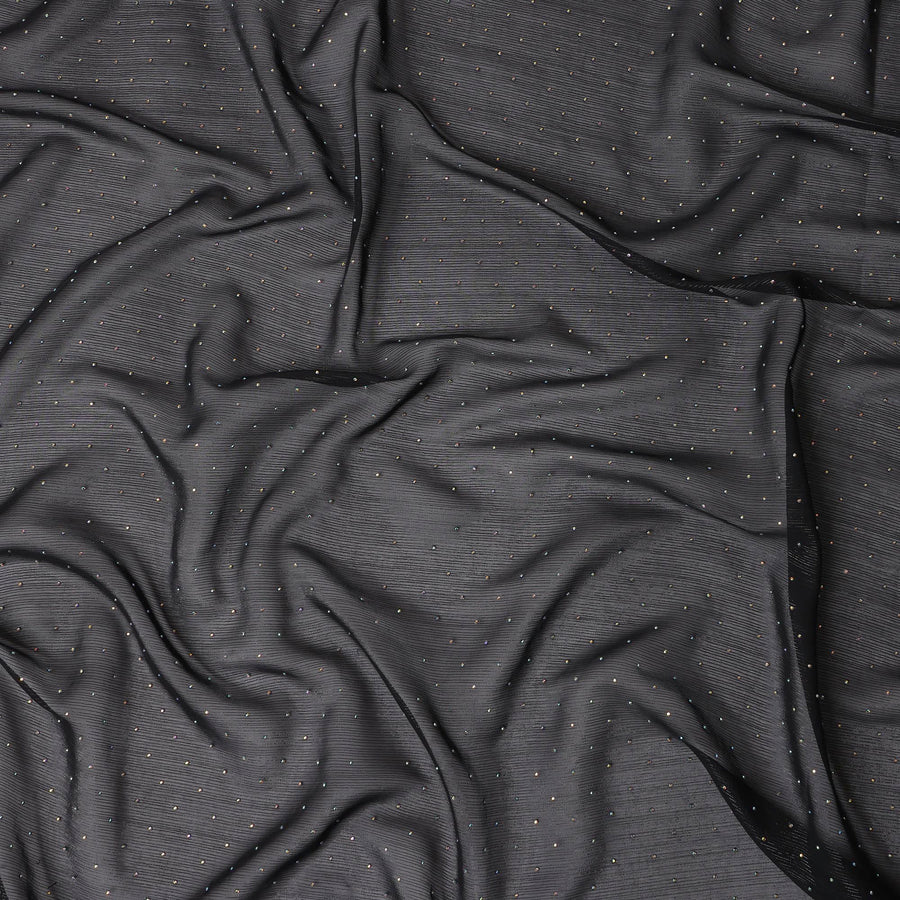 Black Synthetic Chiffon Traditional Sudanese Thobe with Stone Work, 4.5 Mtrs Piece, Width 110 Cms, Made in India-D26443