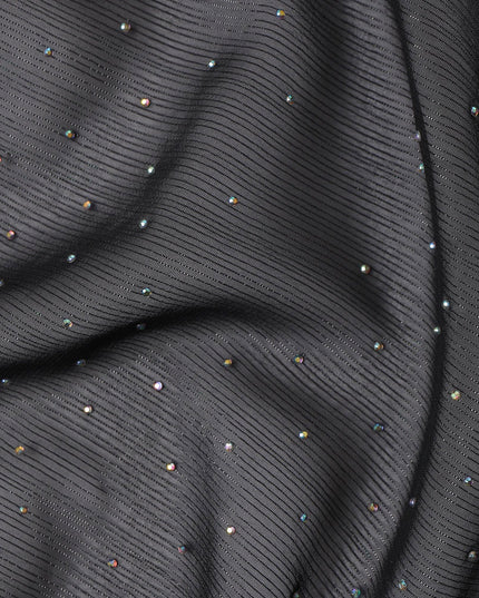 Black Synthetic Chiffon Traditional Sudanese Thobe with Stone Work, 4.5 Mtrs Piece, Width 110 Cms, Made in India-D26443