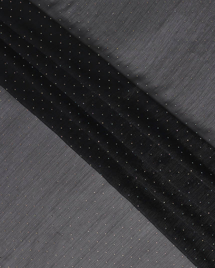 Black Synthetic Chiffon Traditional Sudanese Thobe with Stone Work, 4.5 Mtrs Piece, Width 110 Cms, Made in India-D26443