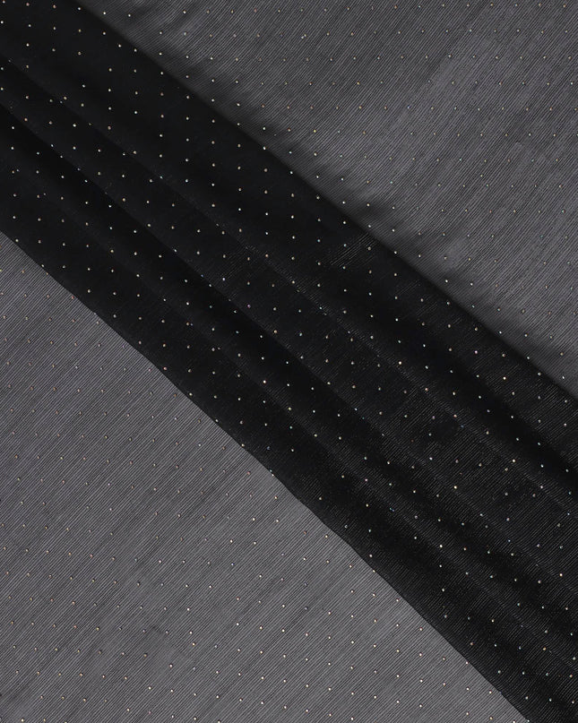 Black Synthetic Chiffon Traditional Sudanese Thobe with Stone Work, 4.5 Mtrs Piece, Width 110 Cms, Made in India-D26443