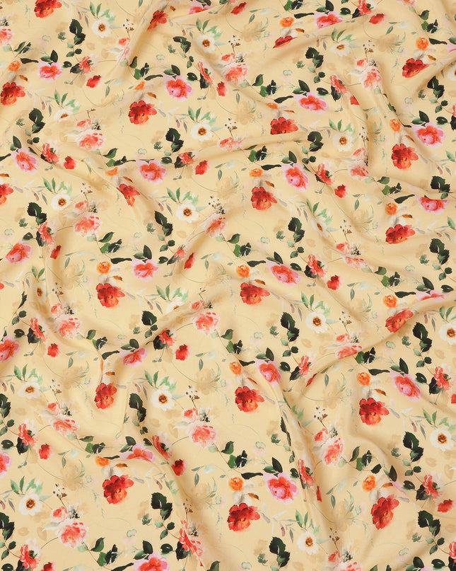 Beige Multicolor Floral Print Pure Silk Crepe Fabric, Width 110 Cms, Made in India-D26082