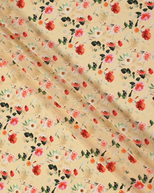 Beige Multicolor Floral Print Pure Silk Crepe Fabric, Width 110 Cms, Made in India-D26082