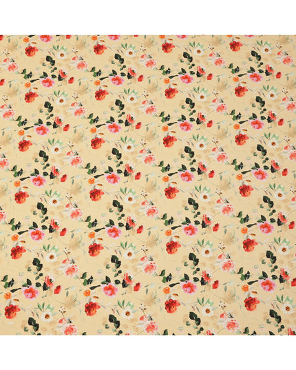 Beige Multicolor Floral Print Pure Silk Crepe Fabric, Width 110 Cms, Made in India-D26082