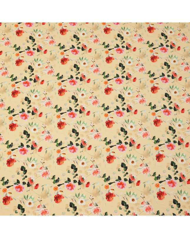 Beige Multicolor Floral Print Pure Silk Crepe Fabric, Width 110 Cms, Made in India-D26082