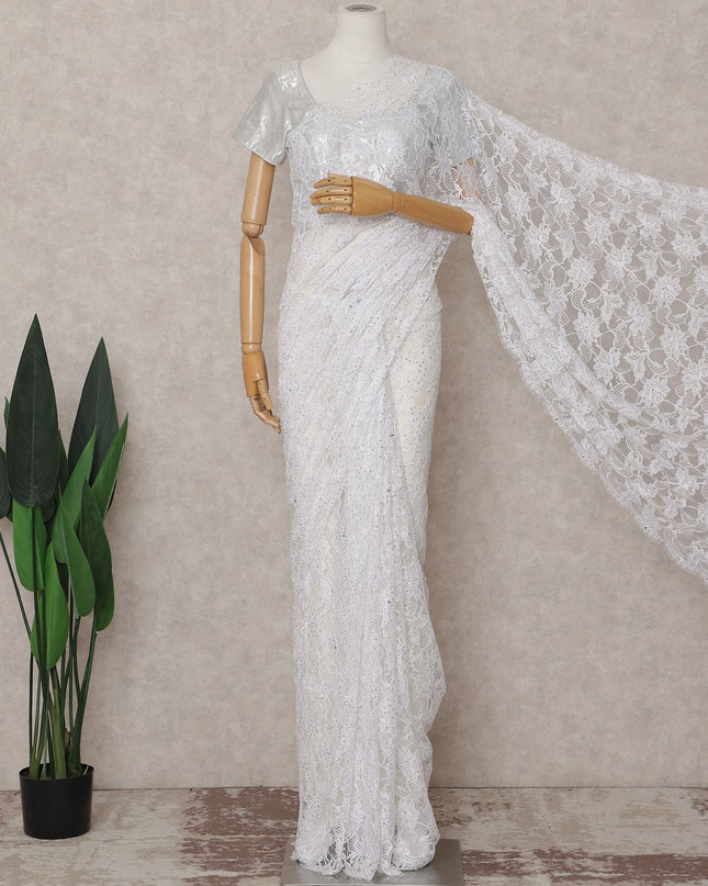Frost White Chantilly Lace Saree