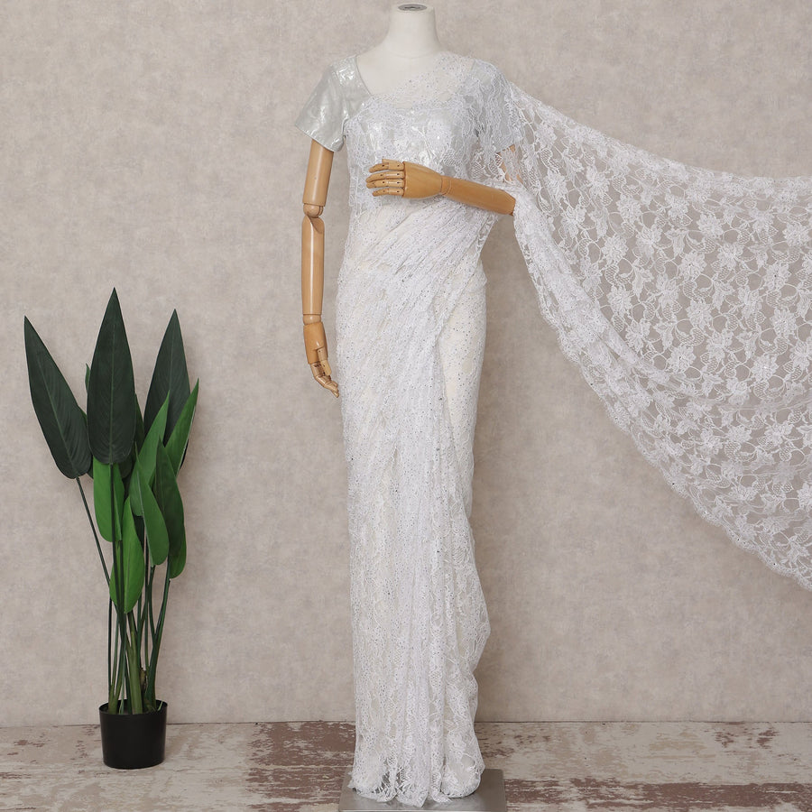 Frost White Chantilly Lace Saree