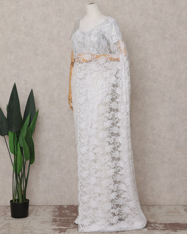 Frost White Chantilly Lace Saree