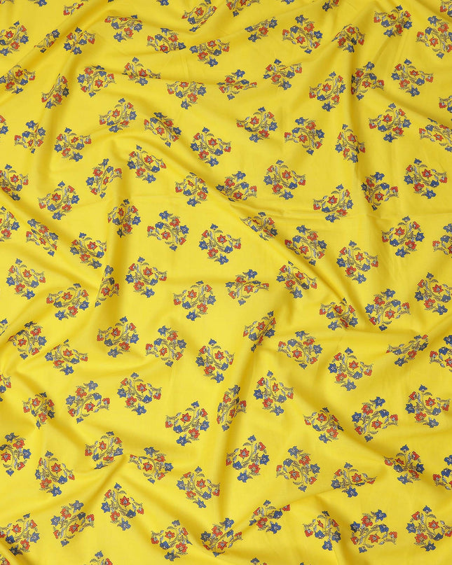 Yellow Floral Viscose Crepe Fabric 140cm