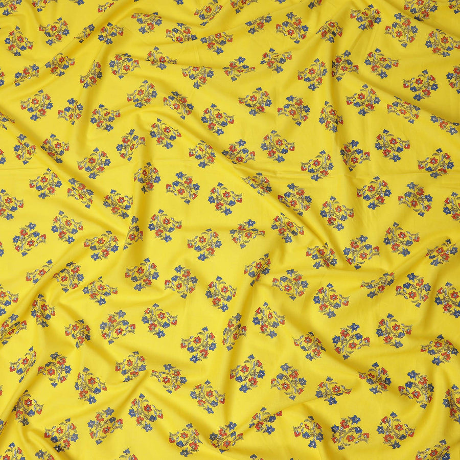 Yellow Floral Viscose Crepe Fabric 140cm