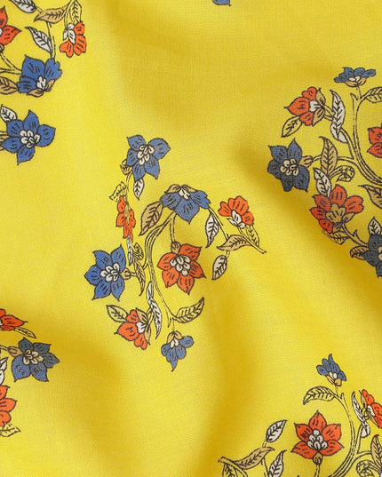 Yellow Floral Viscose Crepe Fabric 140cm