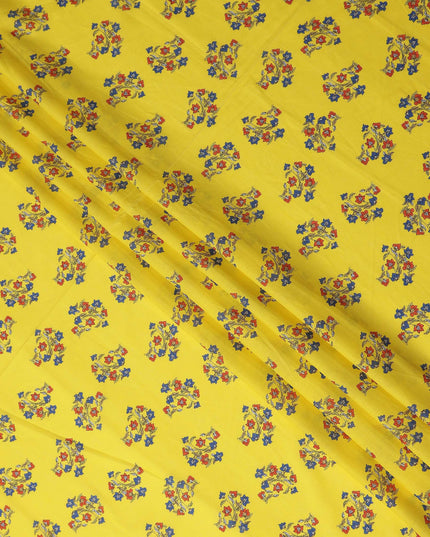 Yellow Floral Viscose Crepe Fabric 140cm