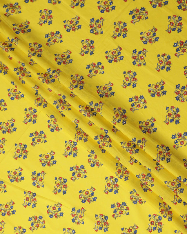 Yellow Floral Viscose Crepe Fabric 140cm