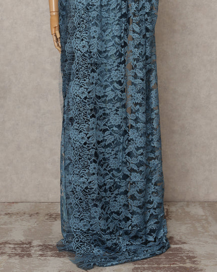 Teal Blue Premium 2-Tone French Chantilly Lace Saree Fabric 5.5 Mtrs with 110 Cms Width – Imported from France-D25656